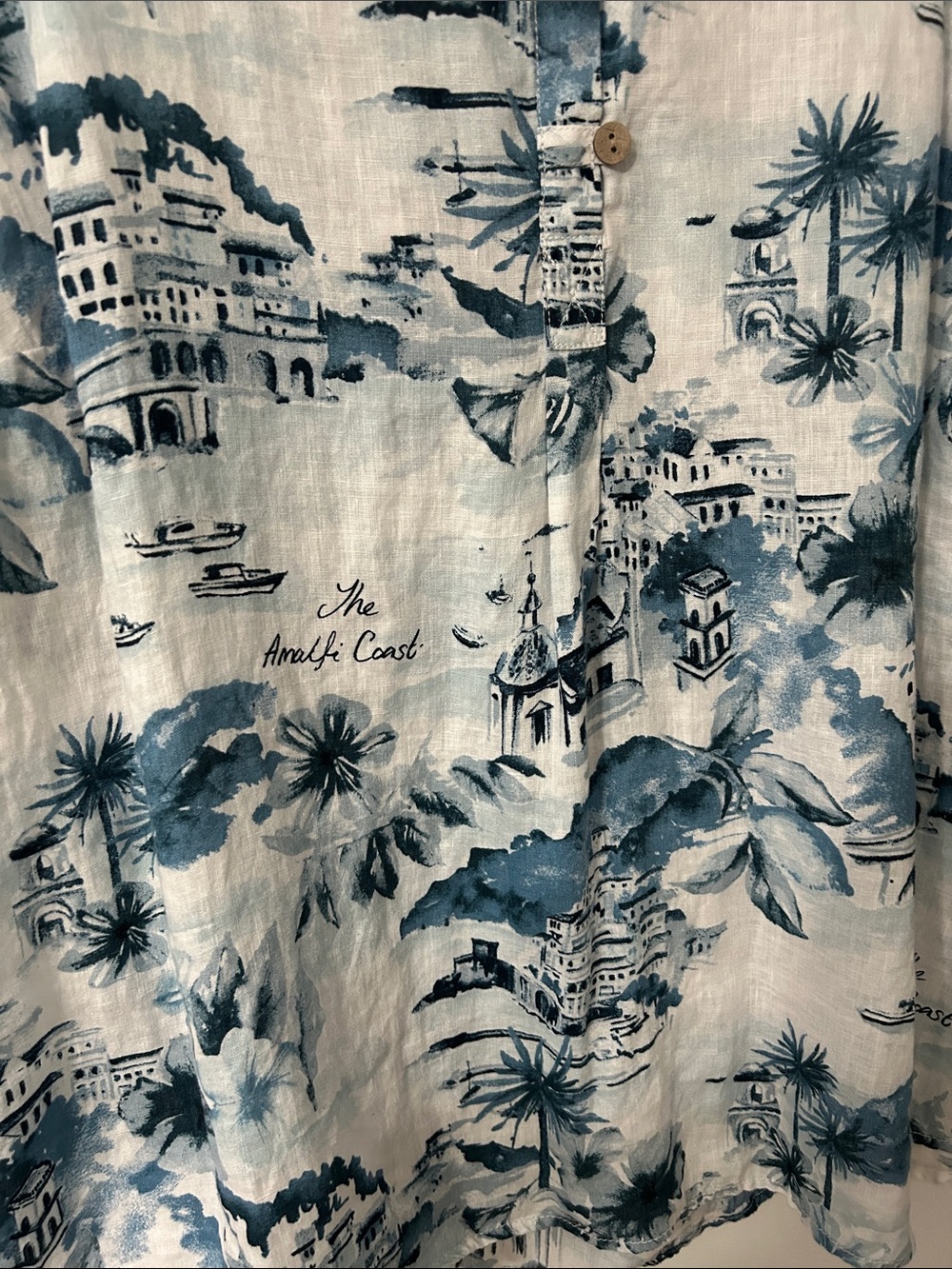 Cynthia Rowley Linen Blouse Women’s 3X Amalfi Coast Roll Sleeve Blue Popover - Picture 5 of 15